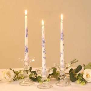 White and Blue French Toile Taper Candles