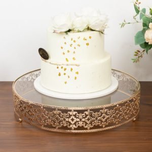 18" Baroque Gold Metal Cake Stand with Glass Top