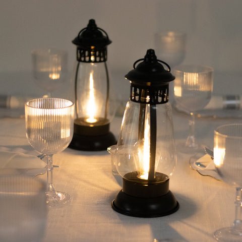 Black Vintage LED Hurricane Lamps 10"