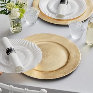 13" Round Gold Smooth Rim Plastic Charger Plate