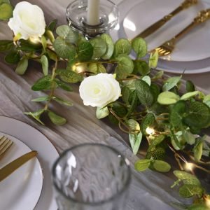 LED Stringlight Garland with White Florals