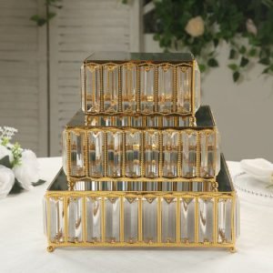 Set of 3 Gold Crystal Dessert Stands
